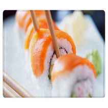 Eating Sushi With Chopstricks Panorama Photo Rugs 68450341