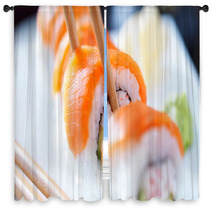 Eating Sushi With Chopstricks Panorama Photo Window Curtains 68450341