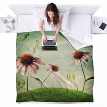 Echinacea Flowers In Fantasy Landscape Blankets 57710639