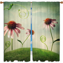 Echinacea Flowers In Fantasy Landscape Window Curtains 57710639