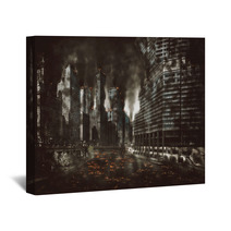 Eerie Night Scene Of The Aftermath Of An Explosion Wall Art 209892698