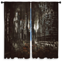 Eerie Night Scene Of The Aftermath Of An Explosion Window Curtains 209892698