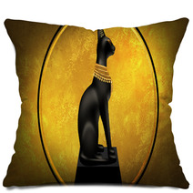 Egyptian Asbstract Background Goddess Of Egypt Bastet Abstract Golden Background Pillows 219021654