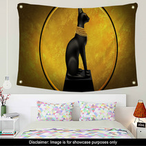 Egyptian Asbstract Background Goddess Of Egypt Bastet Abstract Golden Background Wall Art 219021654