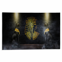 Egyptian Asbstract Background Goddess Of Egypt Bastet Abstract Neon Bokeh Background Rays Rugs 227535381