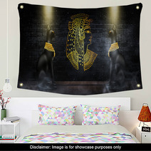 Egyptian Asbstract Background Goddess Of Egypt Bastet Abstract Neon Bokeh Background Rays Wall Art 227535381