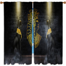 Egyptian Asbstract Background Goddess Of Egypt Bastet Abstract Neon Bokeh Background Rays Window Curtains 227535381