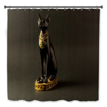 Egyptian Black Bastet Cat Figurine On Black Background Bath Decor 194588001