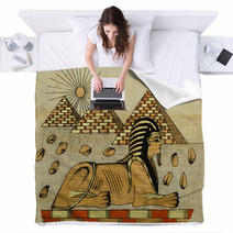 Egyptian Papyrus With Scene Of The Sphinx Blankets 5874080