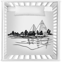 Egyptian Pyramids Landscape Hand Drawn Vector Illustration Nursery Decor 76224514