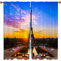 Eiffel Tower At Sunrise, Paris. Window Curtains 58384860