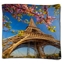 Eiffel Tower During Spring Time In Paris, France Blankets 64515613