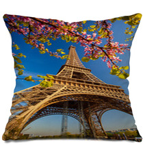 Eiffel Tower During Spring Time In Paris, France Pillows 64515613