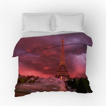 Eiffel Tower On A Sunset Half Lit With Last Rays Of The Setting Sun Bedding 138152253