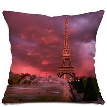 Eiffel Tower On A Sunset Half Lit With Last Rays Of The Setting Sun Pillows 138152253