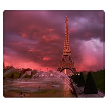 Eiffel Tower On A Sunset Half Lit With Last Rays Of The Setting Sun Rugs 138152253
