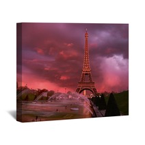 Eiffel Tower On A Sunset Half Lit With Last Rays Of The Setting Sun Wall Art 138152253