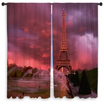 Eiffel Tower On A Sunset Half Lit With Last Rays Of The Setting Sun Window Curtains 138152253