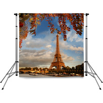 Eiffel Tower With Autumn Leaves In Paris, France Backdrops 54161197