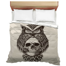 Elaborate Drawing Of Owl Holding Skull Bedding 141433028