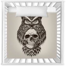 Elaborate Drawing Of Owl Holding Skull Nursery Decor 141433028