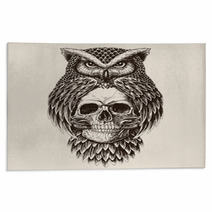 Elaborate Drawing Of Owl Holding Skull Rugs 141433028