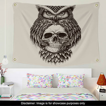 Elaborate Drawing Of Owl Holding Skull Wall Art 141433028