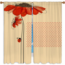 Elegant Vector Card With Flowers And Cute Ladybug Window Curtains 45451445
