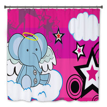 Elephant Angel Cartoon Background Bath Decor 31998319
