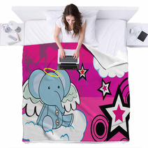 Elephant Angel Cartoon Background Blankets 31998319