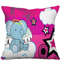 Elephant Angel Cartoon Background Pillows 31998319