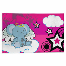 Elephant Angel Cartoon Background Rugs 31998319