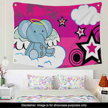 Elephant Angel Cartoon Background Wall Art 31998319