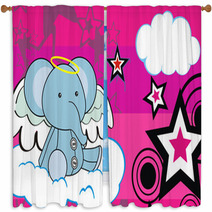 Elephant Angel Cartoon Background Window Curtains 31998319