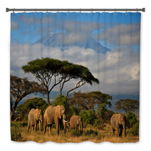 Elephant Family In Front Of Mt. Kilimanjaro Bath Decor 34914448