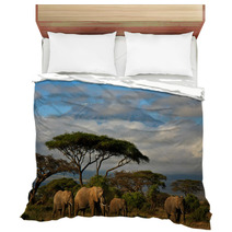 Elephant Family In Front Of Mt. Kilimanjaro Bedding 34914448