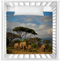 Elephant Family In Front Of Mt. Kilimanjaro Nursery Decor 34914448
