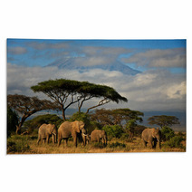 Elephant Family In Front Of Mt. Kilimanjaro Rugs 34914448