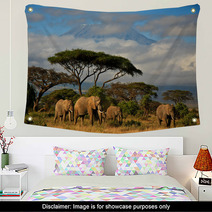 Elephant Family In Front Of Mt. Kilimanjaro Wall Art 34914448