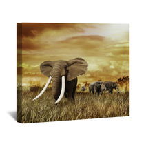 Elephants At Sunset Wall Art 58462231