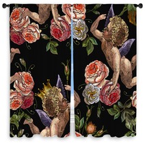 Embroidery Angels And Roses Flowers Seamless Pattern Embroidery Love Background Cupids Art Happy Valentines Day Concept Template For Clothes T Shirt Design Window Curtains 244281273