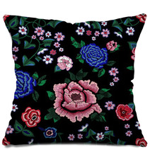 Embroidery Ethnic Seamless Pattern With Simplify Roses And Peonies Pillows 180507883