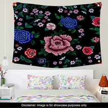 Embroidery Ethnic Seamless Pattern With Simplify Roses And Peonies Wall Art 180507883