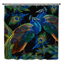Embroidery Peacocks Seamless Pattern Classical Fashionable Embroidery Beautiful Peacocks Fashionable Template For Design Of Clothes Tails Of Peacocks Bath Decor 176727122