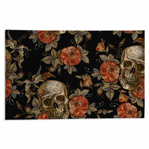 Embroidery Vintage Skull And Roses Seamless Pattern Gothic Romanntic Embroidery Human Skulls Red Roses And Pink Peonies Pattern Clothes Template And T Shirt Design Dia De Muertos Day Of The Dead Rugs 189016555
