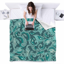 Emerald Green Seamless Ethnic Pattern. Vector Blankets 67658221