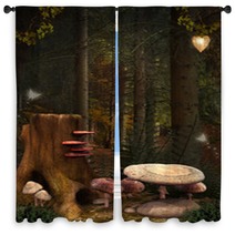 Enchanted Nature Series - Enchanted Mushrooms Place Window Curtains 57861967