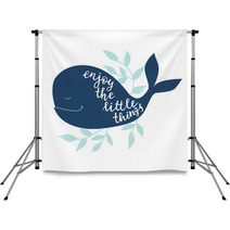 Enjoy The Little Things Vector Background With Whale Brush Hand Lettering Backdrops 124847280