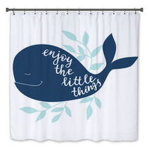 Enjoy The Little Things Vector Background With Whale Brush Hand Lettering Bath Decor 124847280