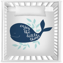 Enjoy The Little Things Vector Background With Whale Brush Hand Lettering Nursery Decor 124847280